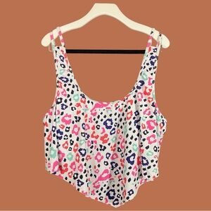 Chic Soul Women’s White Multi Colored Leopard Print Ruffle Swim Tankini Size XXL